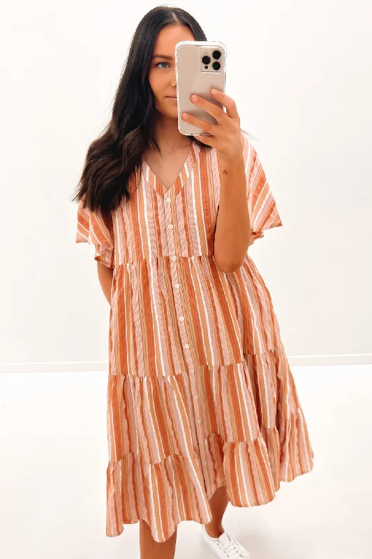 Jake Midi Dress Multi Stripe Elegant Floral Skirt Midi Dress