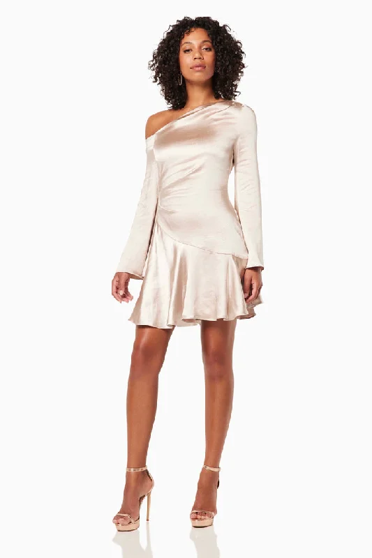 Jamboree Champagne Satin LS Mini Dress Casual Mini Dress with Pockets