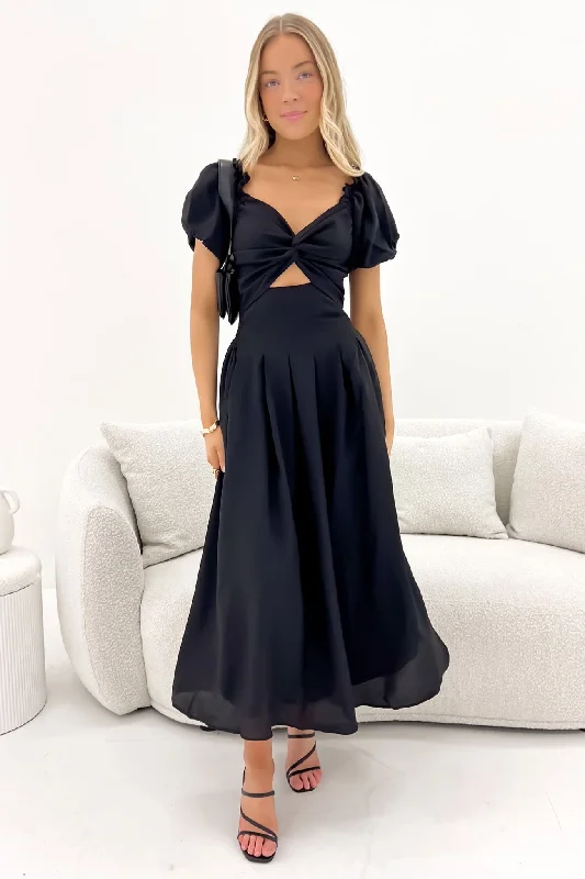Jarrah Midi Dress Black Elegant Maxi-Midi Hybrid Dress