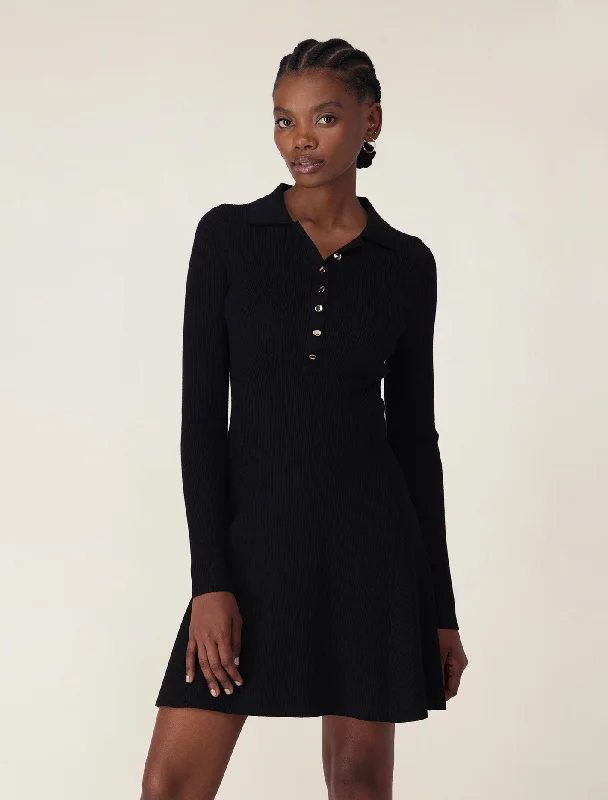Joanna Half Placket Ribbed Mini Dress Elegant Satin Mini Dress