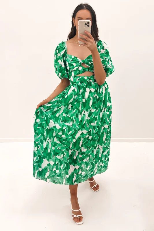 Josiah Midi Dress Green Elegant V-Neck Midi Dress