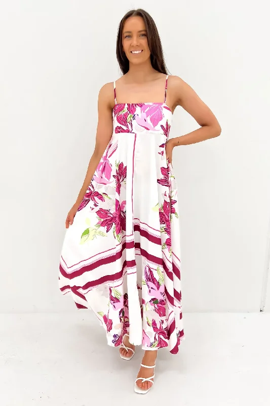 Jules Midi Dress White Pink Elegant Satin Button Midi Dress
