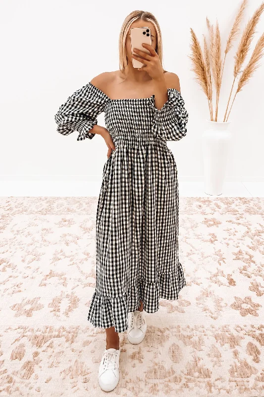 Julius Midi Dress Black Check Cozy Wide Strap Midi Dress