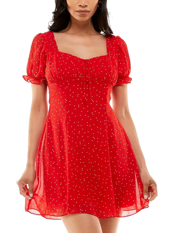 Juniors Womens Chiffon Polka Dot Mini Dress Chic Halter Mini Dress