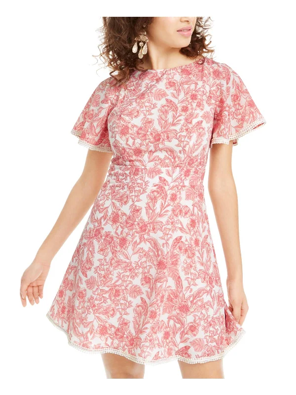 Juniors Womens Floral Print Open Back Mini Dress Fashionable Mini Dress with Slits