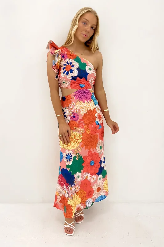 Knox Midi Dress Orange Floral Comfortable Lace-Up Midi Dress