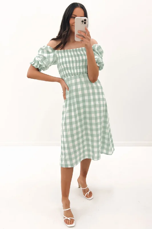 Laylin Midi Dress Sage Check Comfortable Stretch Midi Dress