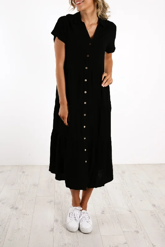 Little Paradise Midi Dress Black Trendy Fit-and-Flare Midi Dress
