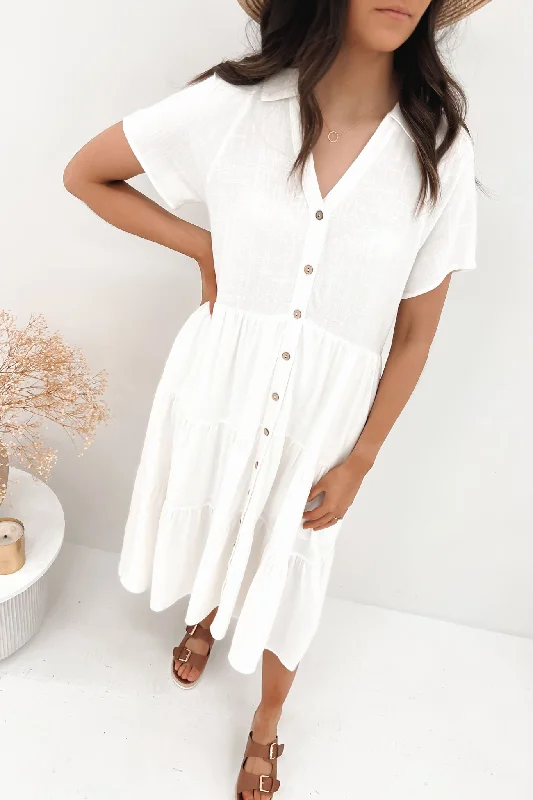 Little Paradise Midi Dress White Stylish Midi Dress with Cuffs