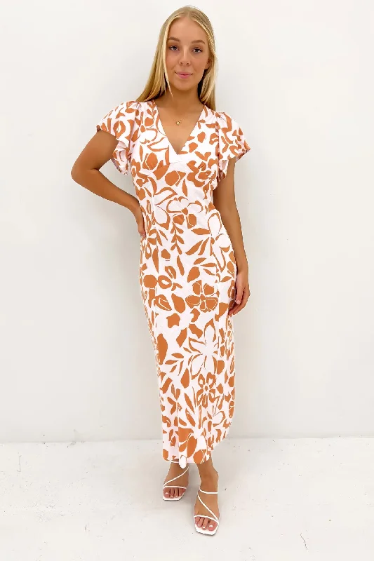 Lulu Midi Dress Pink Rust Comfortable Draped Midi Dress