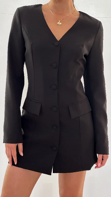 Madelaine Long Sleeve Mini Dress - Black Comfortable Casual Mini Dress