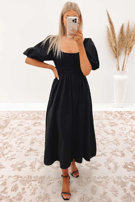 Mael Midi Dress Black Trendy Boho Midi Dress