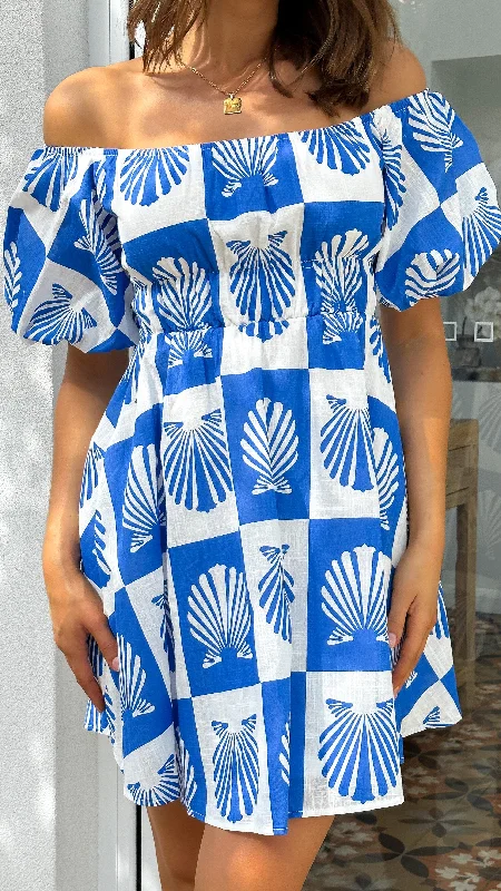 Marel Mini Dress - Blue Shell Elegant Velvet Mini Dress