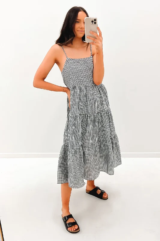 Mattie Midi Dress Black Check Elegant Satin Midi Dress