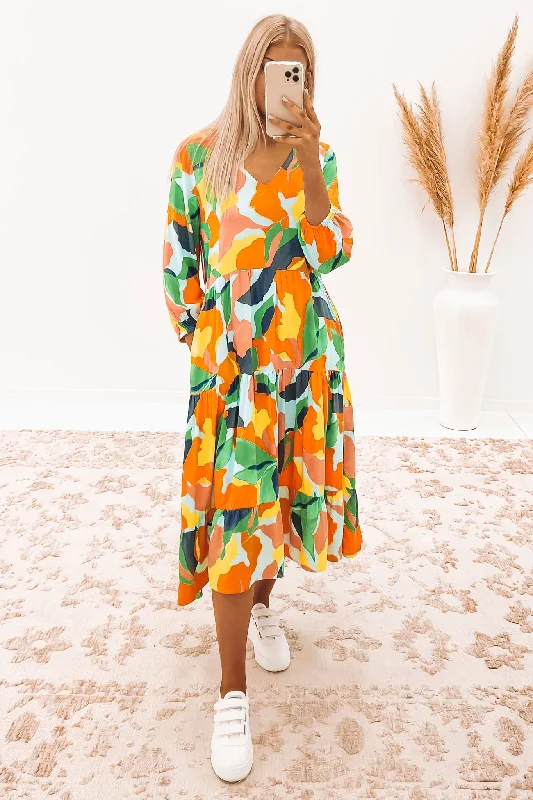 Mayson Midi Dress Multi Trendy Off-Shoulder Button Midi Dress