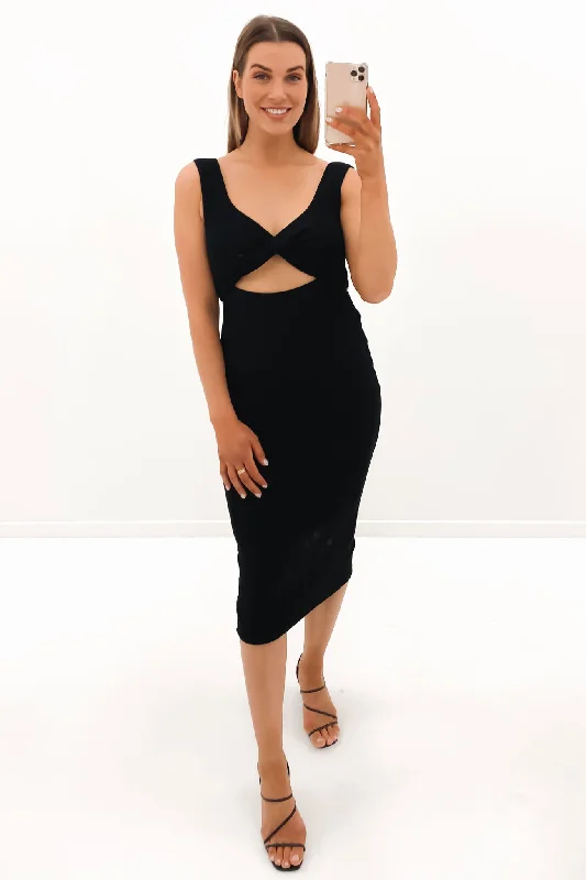 Millow Midi Dress Black Fashionable Casual Midi Dress