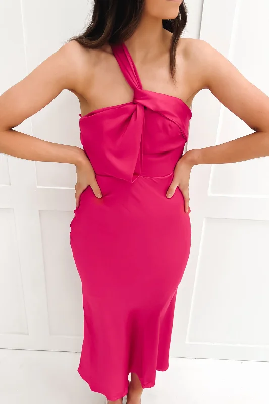Monika Midi Dress Pink Trendy Mock Neck Midi Dress