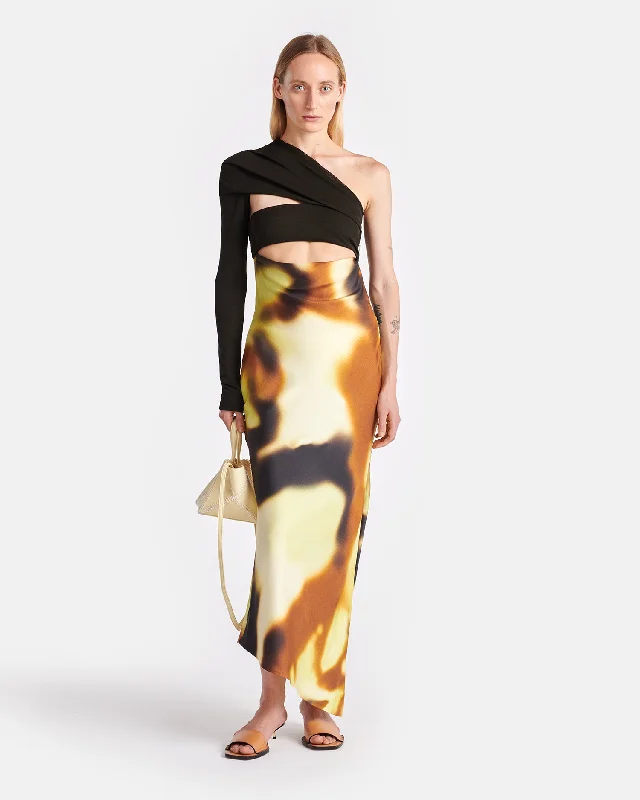 Eirah - Draped Silk And Mesh-Jersey Midi Dress - Smudged Graffiti Fashionable Casual Midi Dress