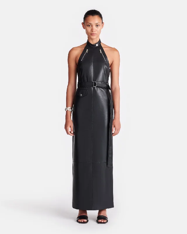Minnow - Regenerated Leather Midi Dress - Black Comfortable Short Sleeve Midi Dress