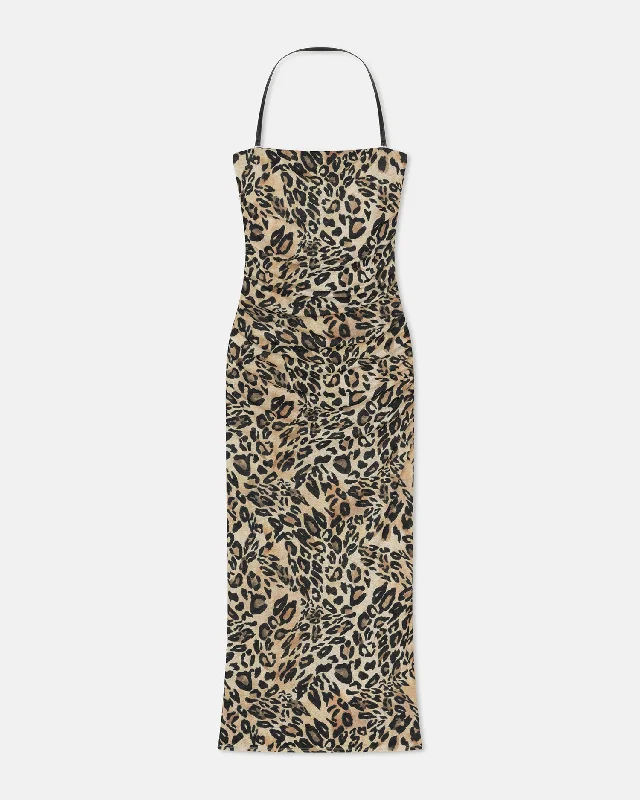 Eliz - Printed Mesh-Jersey Midi Dress - Leopard Comfortable Sleeveless Midi Dress