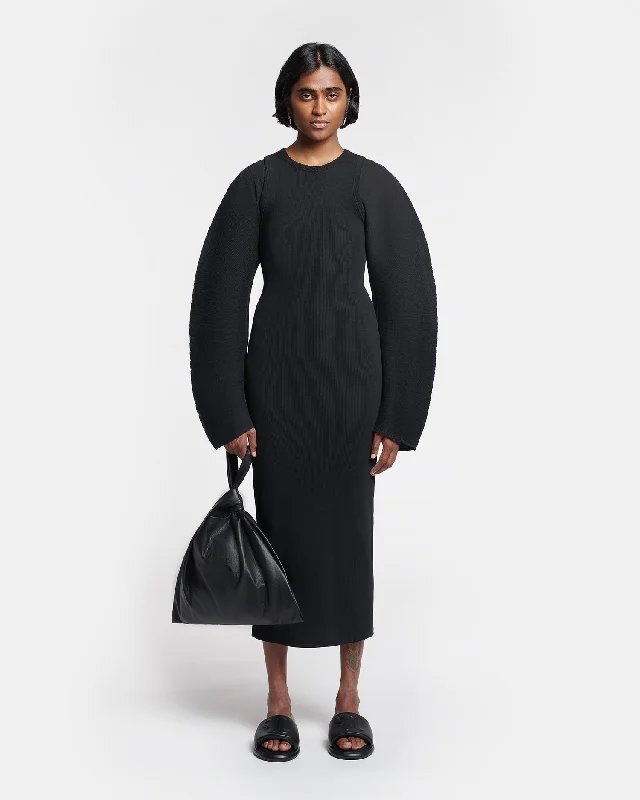 Boone - Pleated Ribbed-Jersey Midi Dress - Black Trendy Fit-and-Flare Midi Dress
