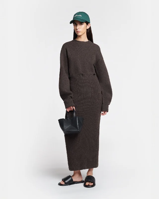 Zothy - Compact Merino Wool Midi Dress - Coffee Comfortable Lace-Up Midi Dress