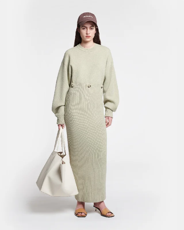 Zothy - Compact Merino Wool Midi Dress - Stone Fashionable A-Line Midi Dress