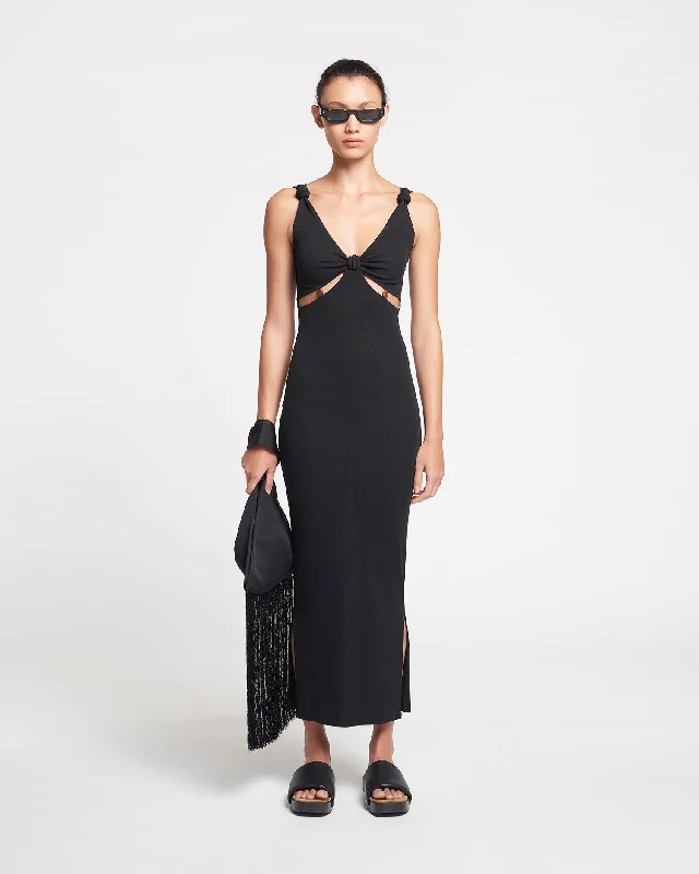 Saar - Beaded Mesh-Jersey Midi Dress - Black Comfortable Wrap Midi Dress
