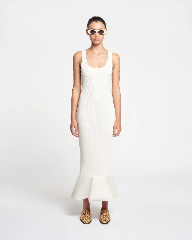 Talulla - Leather-Trimmed Ribbed-Jersey Midi Dress - Creme Trendy Off-Shoulder Button Midi Dress Talulla - Leather-Trimmed Ribbed-Jersey Midi Dress - Creme Trendy Off-Shoulder Button Midi Dress