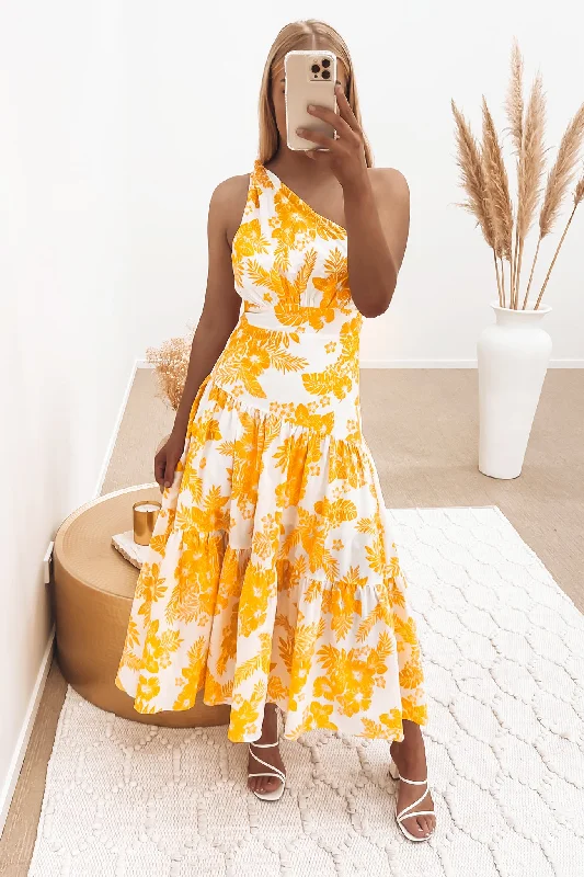 Oaklee Midi Dress Orange Floral Comfortable Short Sleeve Midi Dress