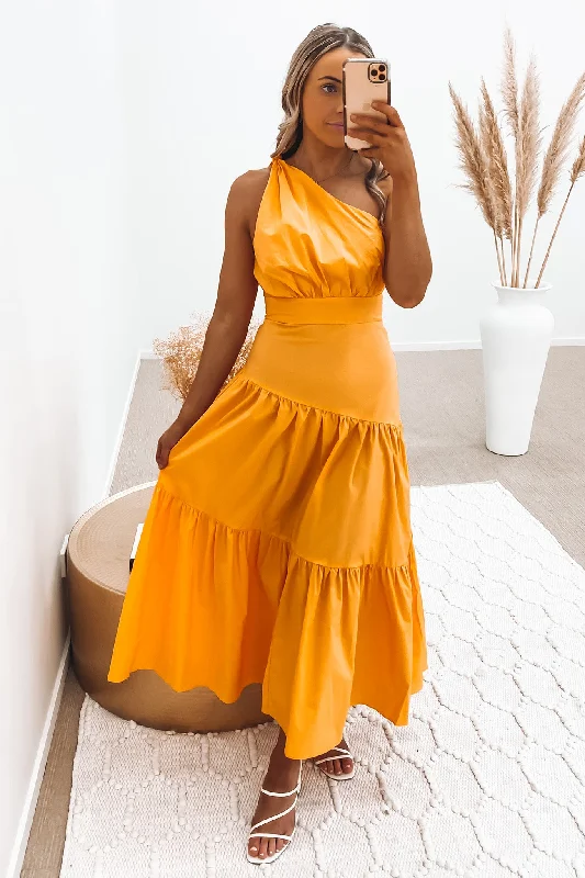 Oaklee Midi Dress Orange Stylish Midi Dress with Cuffs