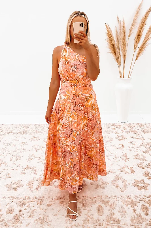 Oaklee Midi Dress Pink Floral Comfortable Stretch Midi Dress