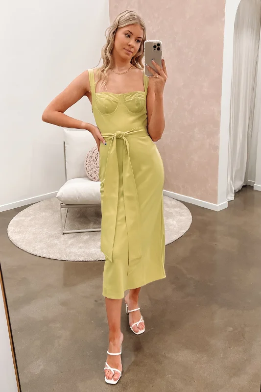 Ora Bust Midi Dress Pistachio Stylish Satin Midi Dress