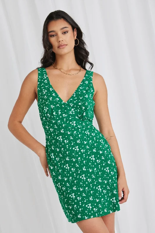 Orion Green Ditsy Slim Fit Mini Dress Cozy Sweater Mini Dress