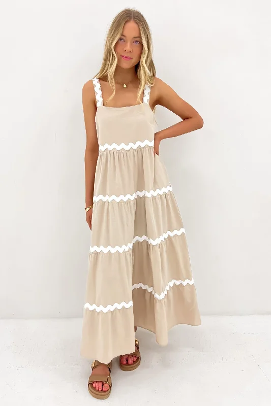 Peggy Midi Dress Natural White Trendy Smocked Waist Midi Dress