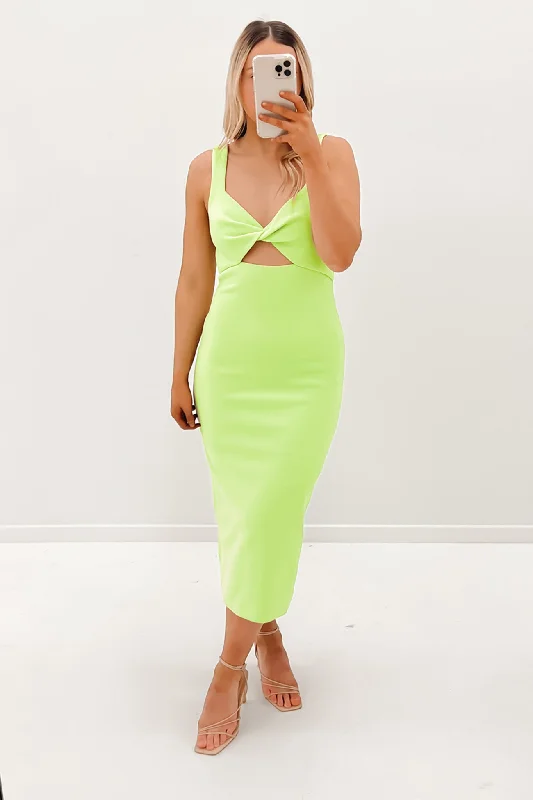 Perception Midi Dress Celery Elegant Floral Appliqué Midi Dress