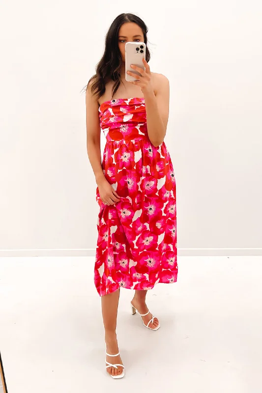 Poppy Midi Dress Pink Fashionable High-Low Midi Dress