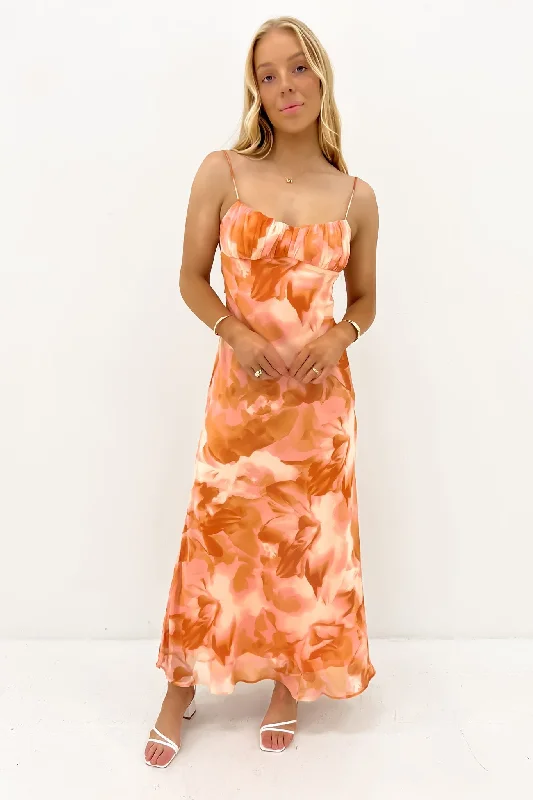 Randall Midi Dress Orange Trendy Ruffle Hem Midi Dress
