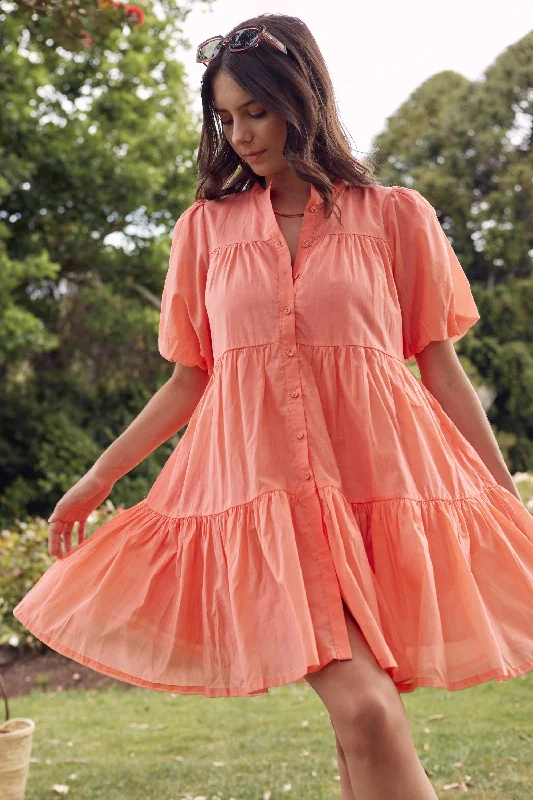 Ravine Watermelon SS Shirt Style Tiered Mini Dress Trendy Denim Mini Dress