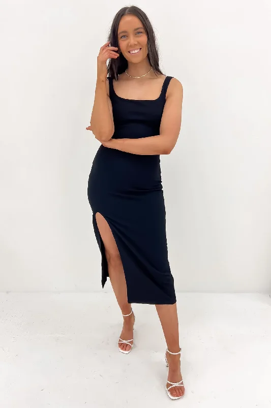 Reign Midi Dress Black Comfortable Wrap Midi Dress