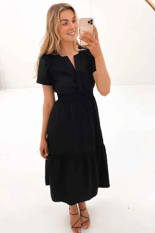 Rena Midi Dress Black Comfortable Wrap Midi Dress