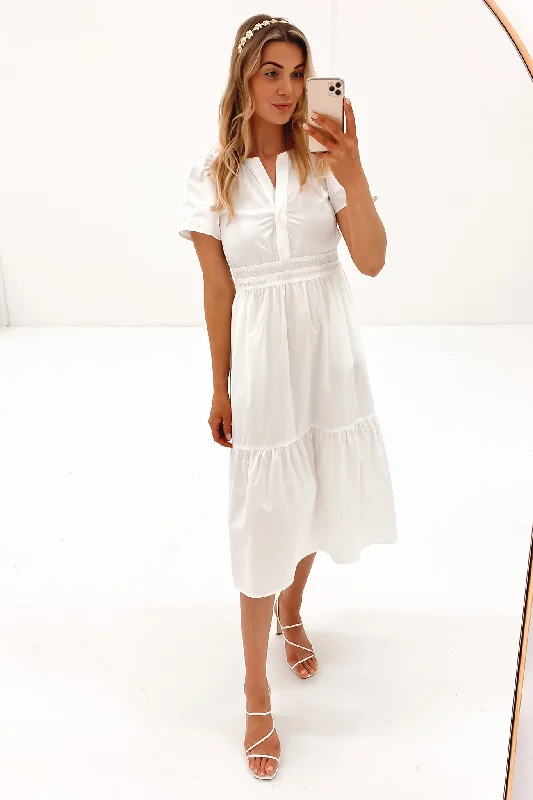 Rena Midi Dress White Stylish High-Waisted Midi Dress