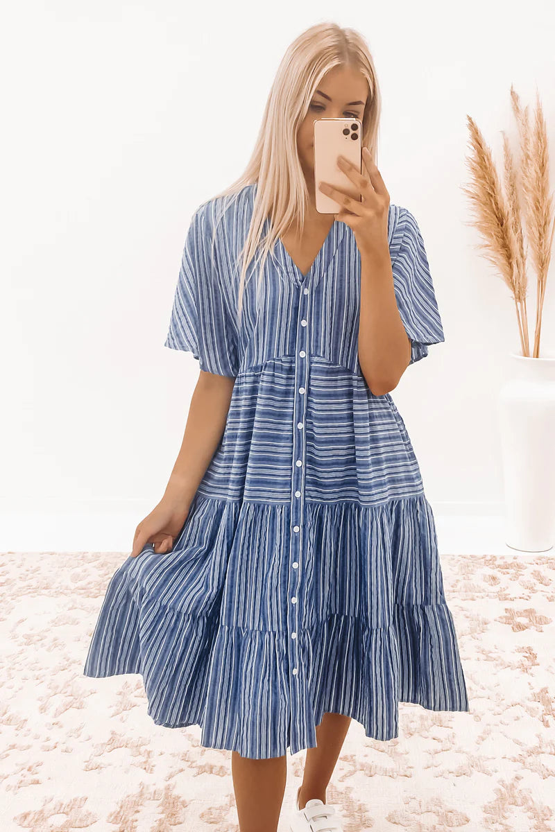 Rosalie Midi Dress Navy Chic Floral Print Midi Dress