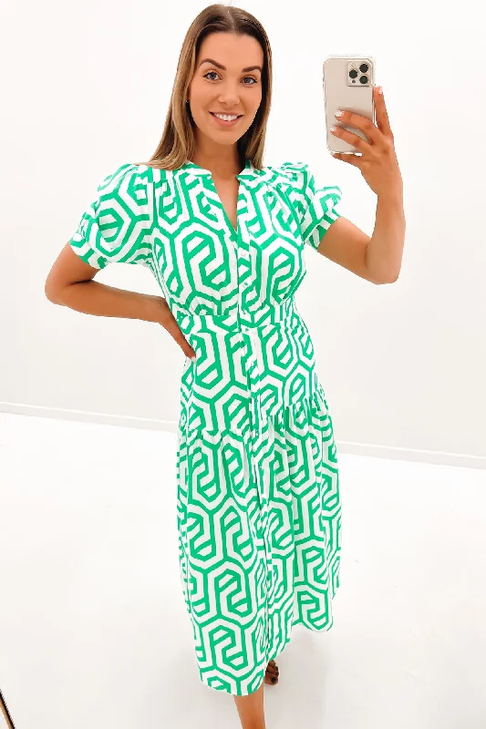 Sharee Midi Dress Green Fashionable Floral Embroidery Midi Dress