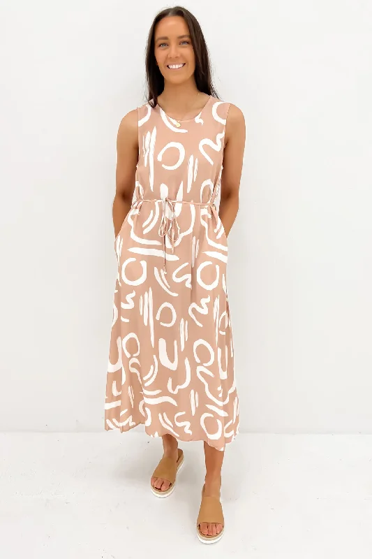 Shelbie Midi Dress Mocha Trendy Tiered Hem Midi Dress
