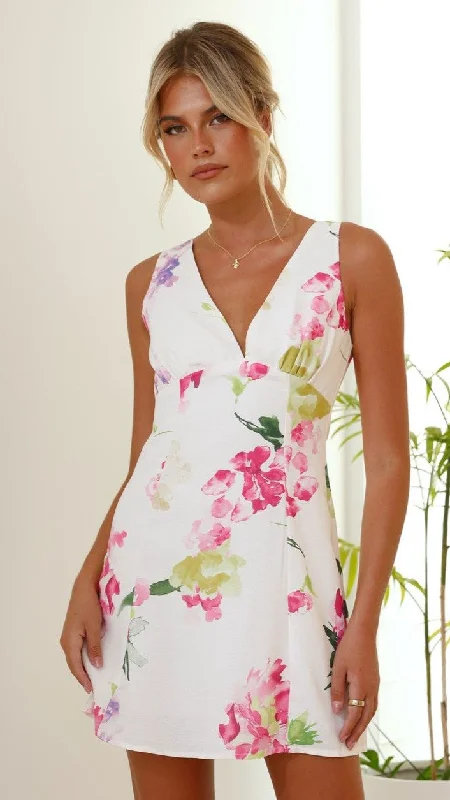 Sienna Mini Dress - Sweet Floral Cozy Cowl Neck Mini Dress