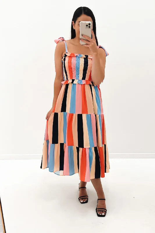Sonny Midi Dress Licorice Stripe Comfortable Empire Waist Midi Dress