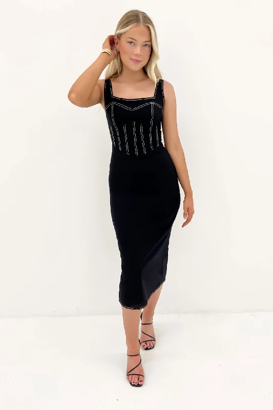 Starlet Midi Dress Black Elegant Sleeveless Midi Dress