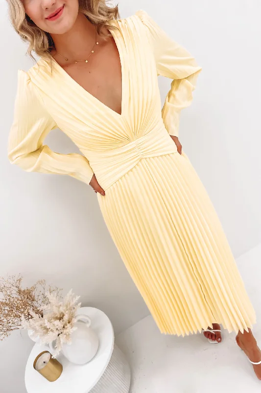 Stars Aligned Midi Dress Lemon Stylish Satin Midi Dress