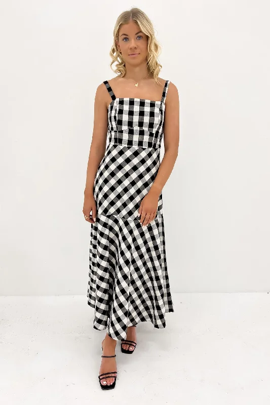 Sullivan Midi Dress Black Check Comfortable Denim Midi Dress